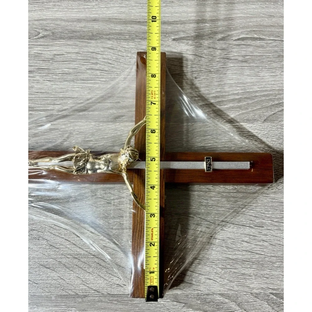 Vintage Wooden Crucifix w/Metal Inlays & Jesus Christ 16